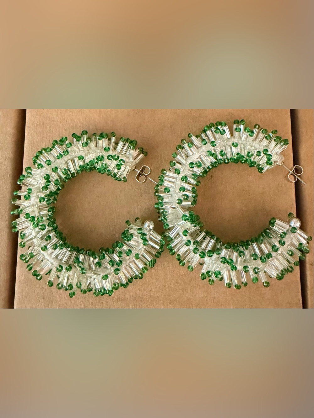 New Isabel Marant Green and White Beaded Hoop Earrings